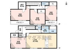 4LDKと納戸。全居室南向き＾＾1階は、LDKと隣洋室合わせて約22帖の広々とした空間＾＾昇降しやすいストレート階段。全居室6帖以上＆収納スペース付き。南面バルコニー＾＾ 