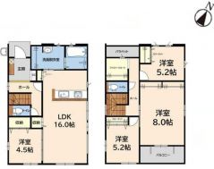 4LDK＾＾LDK16帖＾＾大容量のファミリークローク付き＾＾2階主寝室は8帖の広々空間＾＾