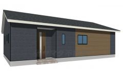 完成予想図。ダークトーンの石目調外壁に、温かみのある木目調のアクセントを大胆に配置。重厚感の中にも軽やかさを感じさせる、計算されたデザインです＾＾