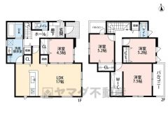 4LDK。南向き＾＾LDKにパントリー、リビング収納あり＾＾洗面室は広めの4.96㎡。室内物干し付き＾＾カースペース3台分（車種による）を確保＾＾