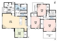 4LDK。LDK18.5帖。全居室収納スペースあり。2面バルコニー付き。開放的で明るい居住空間が広がります＾＾