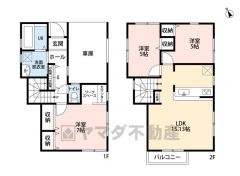 プライバシーを確保した2階リビングの間取。
