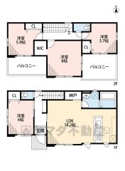 全室南向きのオールフローリング4LDK＾＾広々18.2帖のLDK。食器洗乾燥機付きシステムキッチンやリビング収納あり＾＾全居室5.7帖以上、収納付き＾＾南面にバルコニー2ヶ所＾＾ 
