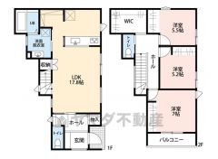 3LDK。LDK17.8帖＾＾キッチン後方に広々パントリー付き。洗面室収納＆ファミリークローク＆ウォークインクローゼットなど収納充実の間取り＾＾