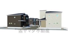 完成予想図。現況と異なる場合は現況優先となります。 全4区画の新築戸建です＾＾前面道路側からのアングルです＾＾ 