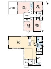 LDK3面採光・全室2面採光＾＾陽当たり良好な住まい。 全居室収納・各階にWIC付き、すっきり収納可能な間取りです。