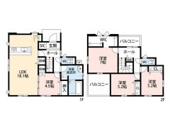南向き＾＾オールフローリング4LDK＾＾LDK約18帖＾＾SIC＆パントリー＆WIC完備で収納充実の間取り＾＾2面バルコニーで陽当たり良好＾＾