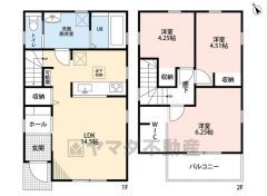3LDK。南向き。角地。パントリー、リビング収納、全居室収納有で収納充実の間取り＾＾