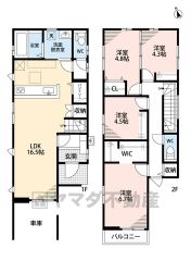 4LDK。パントリー＆リビング収納＆ウォークインクローゼットなど収納充実の間取り＾＾南面バルコニーで陽当たり良好＾＾2ドア1ルームあり。お子様の成長に合わせて部屋を仕切れる仕様です＾＾