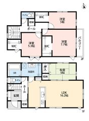 約5帖の和室含む4LDK。洗面室収納＆パントリー＆2階全居室にウォークインクローゼットなど収納大充実＾＾