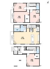 1階は車庫含む1部屋、2階はリビング、3階にはゆったりの3部屋あるので、ゆとりの暮らしが実現。WIC2ヶ所、パントリー、玄関収納等、収納箇所豊富＾＾