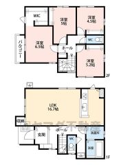 オールフローリング4LDK。約16.7帖のLDKにはリビング収納・パントリー付き＾＾全居室収納＾＾南西向きバルコニーで陽当たり良好＾＾