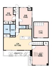 オールフローリング3LDKとロフト。LDKは広々約17.8帖。リビング収納付き＾＾主寝室8帖＾＾居室としてもお使いいただけそうな広めのロフト付き＾＾ 