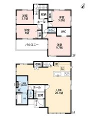 4LDK＾＾主寝室には広々ウォークインクローゼット完備＾＾南面バルコニーで陽当たり良好＾＾