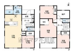 オールフローリング4LDK。16帖のLDKにリビング収納付き＾＾主寝室は7帖。WIC付き＾＾2階に居室から独立した納戸付き。南面にインナーバルコニー付き＾＾