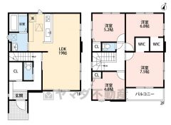 オールフローリング4LDK。玄関ホールにクロークあり＾＾LDKは広々19帖＾＾2階2洋室にウォークインクローゼット付き＾＾