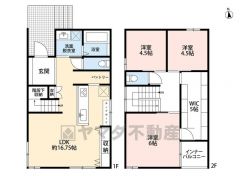 オールフローリング3LDK＆5帖のファミリークローク完備＾＾LDK16.75帖。リビングにパントリー・広めの収納あり＾＾家族のコミュニケーションがとりやすいリビング階段。南面インナーバルコニー。