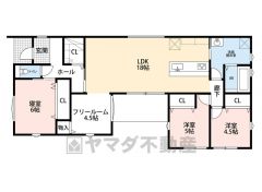 生活がワンフロアで完結する平屋建て＾＾オールフローリング4LDK。LDKは広々18帖＾＾玄関ホールにファミリークロークあり＾＾全居室収納付き＾＾