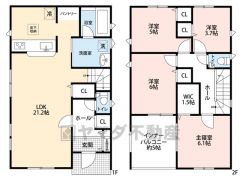 4LDK。広々LDK21.2帖。ウォークインクローゼット、パントリー付き。 各部屋収納スペースあり＾＾