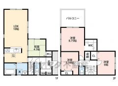 和室含む4LDK。1階はLDKと和室を合わせると22.5帖の大空間＾＾ 2階には3洋室、バルコニーは広々＾＾