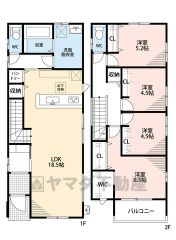 オールフローリング4LDK。LDKは広々18.5帖＾＾パントリー、リビング収納付き。ゆとりある広さの洗面脱衣室。主寝室にはウォークインクローゼットとクローゼットあり＾＾南面バルコニーで陽当たり良好＾＾