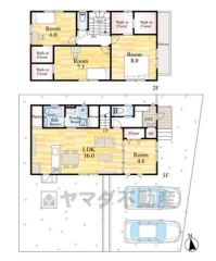 LDK16帖。パントリー、シューズインクローク、洗面室収納有で収納充実の間取り＾＾