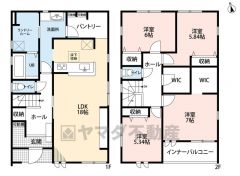 4LDK。ファミリークローク完備＾＾LDKは広々18帖＾＾キッチン後方に大容量パントリーあり＾＾