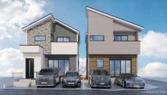 左が1号棟。完成予想図。現況と異なる場合は現況優先となります。