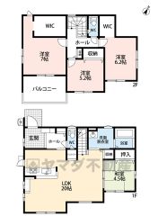 4LDK。LDK20帖＾＾スタディーカウンター＆パントリー付き。2階2洋室にウォークインクローゼット付き＾＾南東バルコニーで陽当たり良好＾＾