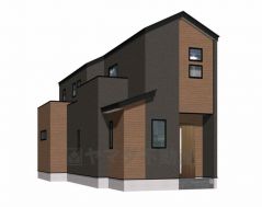 4号棟。完成予想図。落ち着いたブラウンを基調とした外観が、街並みにやさしく馴染みます。4LDK＾＾駐車スペース2台分確保＾＾