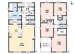 4LDK。ウォークインクローゼット＆洗面室収納＆シューズクロークなど収納充実の間取り。急な雨でも安心のインナーバルコニーあり。