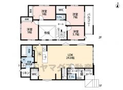 4LDK。LDKは24.6帖＾＾上部吹き抜けで、明るく開放感のある広々空間＾＾リビング収納、リネン、ウォークインクロゼットなど収納充実の間取り＾＾ 