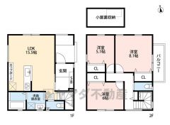 小屋裏収納付き、オールフローリングの間取。