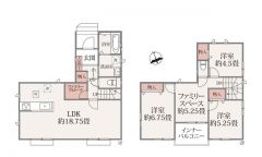 お掃除のしやすいオールフローリング＾＾リビングは18帖以上の開放感あふれる空間です。2階は洋室が3部屋あるので、お子様が大きくなっても安心ですね＾＾