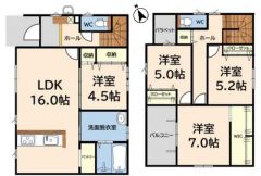 4LDK＾＾LDK16帖＾＾都市ガス＾＾大容量のWIC、全居室収納有で収納充実の間取り＾＾