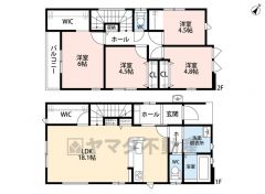 オールフローリング4LDK。18.1帖の広々LDK＾＾ファミリークローク、スタディーカウンター、パントリー付き。家族間のコミュニケーションが取りやすいリビング階段を採用＾＾