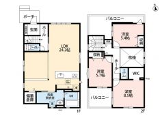 都市ガス＾＾3LDK＾＾LDK広々24.2帖＾＾ 全居室収納有、WIC有で収納充実の間取り＾＾