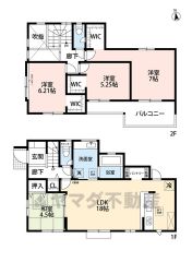 和室含む4LDK。LDK18帖。パントリー付き＾＾玄関上部は吹抜けで明るく開放的な空間＾＾2階全洋室にウォークインクローゼット付き。南面バルコニー＾＾