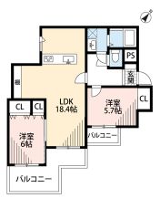 リビングは18帖以上の開放感あふれる空間です。全室バルコニーに繋がります。どのお部屋にいても明るさを感じられます。