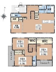 南向き＾＾4LDK。パントリー＆WIC＆FCL完備。全居室収納ありで収納充実の間取り＾＾主寝室は広々8帖。2面バルコニーで陽当たり良好＾＾