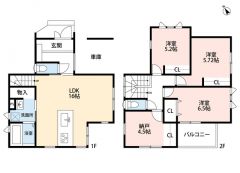 3ＬＤＫと納戸でゆとりのある暮らしが実現。リビングスルー階段になっているので、お顔を合わす回数が増え、ぐっと家族の距離が縮まります。