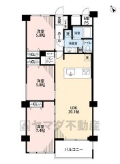 3LDK。LDKは広々20.1帖＾＾居室もゆとりのある5.8帖以上＾＾キッチン横にパントリーあり＾＾