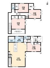 LDK18.5帖＾＾WIC、パントリー完備＾＾収納充実な間取り＾＾