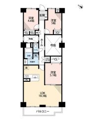 3LDK。LDKは約18.3帖の広々とした空間＾＾リビングダイニングを分けやすいヨコ型LDK。南西向き＆吹き抜けで明るい室内。 全居室収納完備＾＾