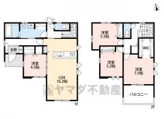 オールフローリング4LDK。SIC、WIC、洗面室収納、パントリーなど収納充実の間取り＾＾南面に広々バルコニーあり＾＾