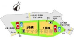 1号棟。カースペースは2台付きです。 ご夫婦で一台づつ所有できます。
