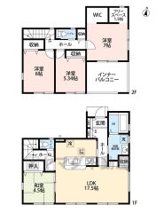 約4.5帖の和室含む4LDK。17.5帖のLDKにはリビング収納付き＾＾主寝室は7帖。WICと1.5帖のフリースペース付き。南面に広々インナーバルコニー付き＾＾