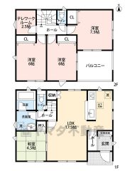 和室含む4LDKとテレワークルーム。LDK17.5帖＾＾リビングスルー階段。南面に広々インナーバルコニー付き＾＾