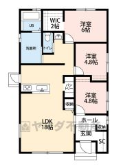 3LDK。オールフローリング。生活がワンフロアで完結する平屋建て＾＾ 家計にも環境にも優しいオール電化住宅＾＾