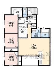 生活動線や家事動線が効率的な「平屋住宅」3SLDK。18帖の広々LDK＾＾3帖のスタディスペースが隣接しています＾＾全居室収納付き＾＾
